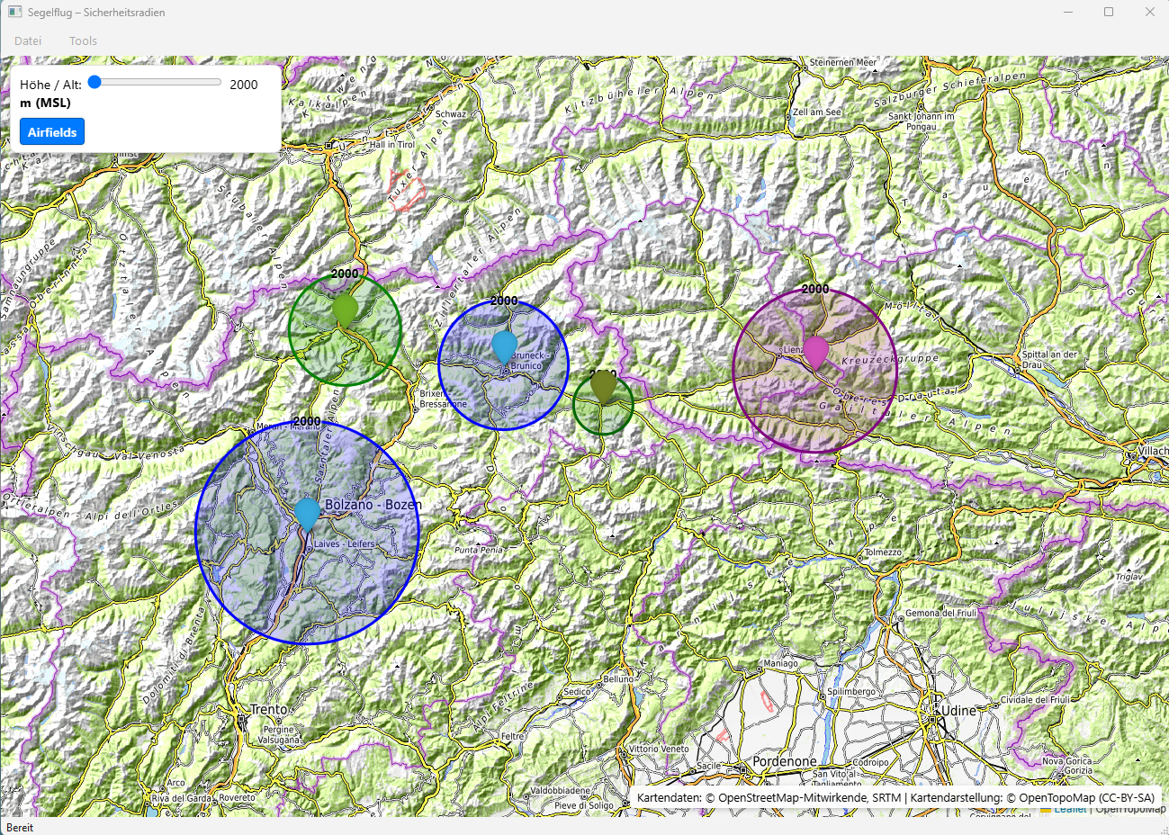 Screenshot der Distances Windows-Anwendung